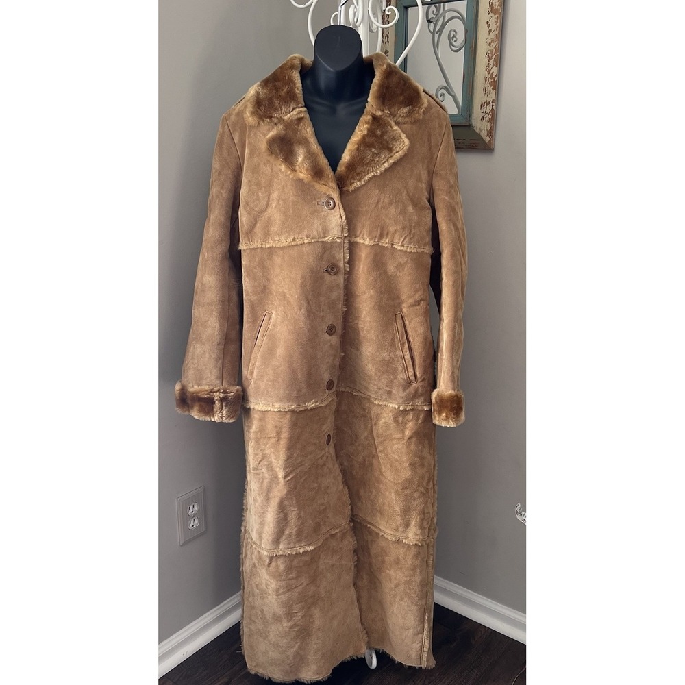 Vintage Brandon Thomas Y2k Longline Leather Suede‎ Jacket Faux Fur  Penny Lane L